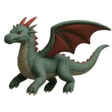 Cute 3D green dragon with red wings.