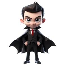 Cute 3D chibi vampire boy in suit and cape.
